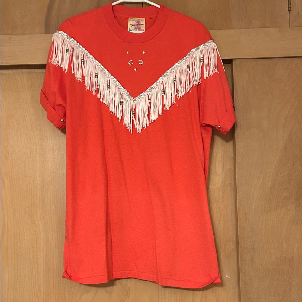 Tomato Red Fringe Western T-Shirt
